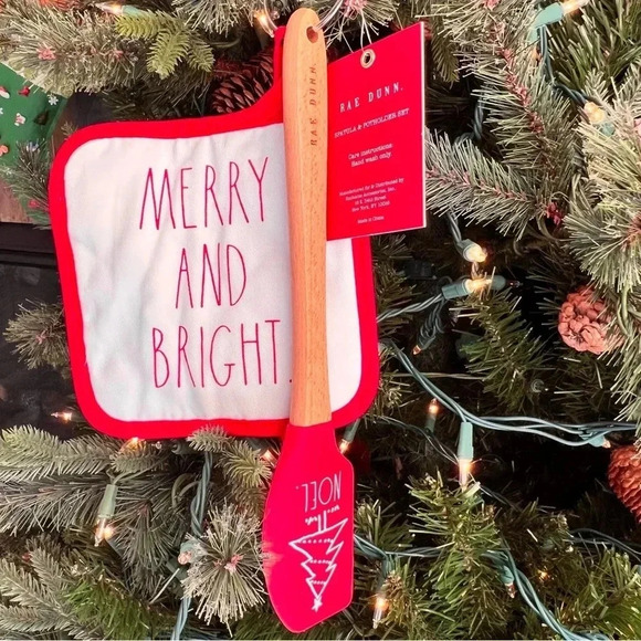 NEW Rae Dunn Measurements Spatula & Potholder SET -MERRY & BRIGHT on binder ring - Picture 4 of 11